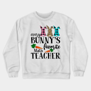 Every Bunny's Favorite Math Teacher Leopard Buffalo Bunny Easter Day Crewneck Sweatshirt